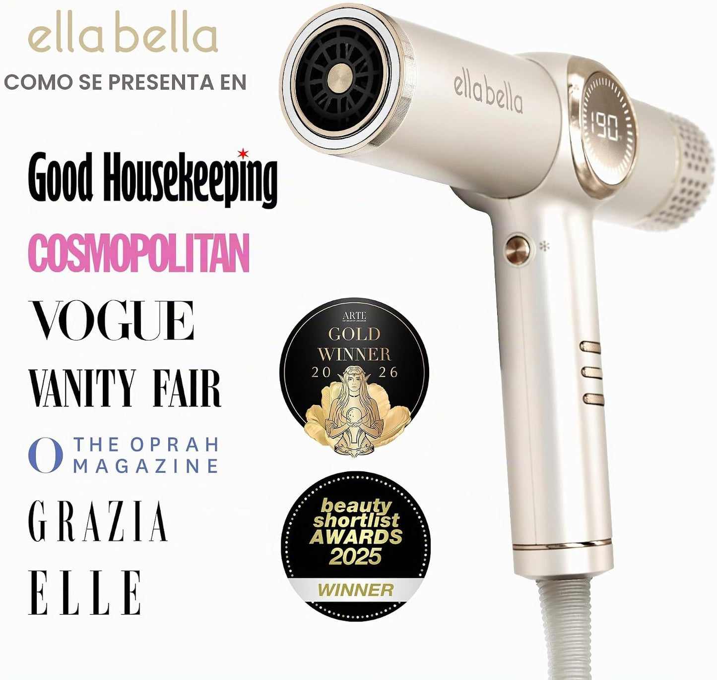 ELLA BELLA® - Secador de pelo iónico profesional con difusor \u2022...