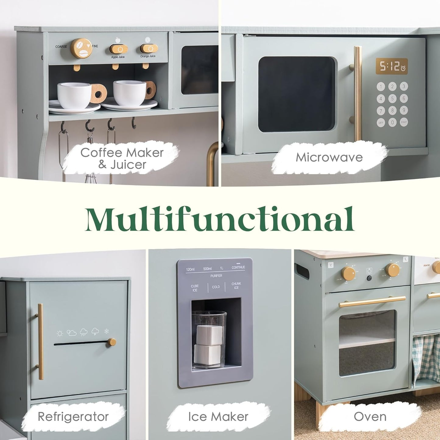 ROBUD Juego de Cocina de Juguete, Cocina de Madera con Máquina de H...