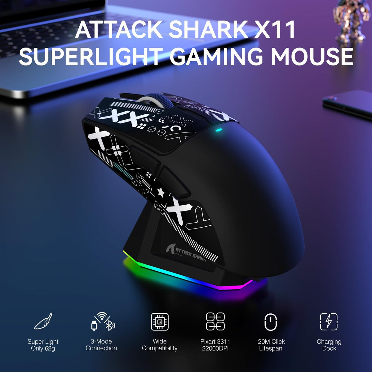 ATTACK SHARK X11 y X68 PRO HE Combo inalámbrico para juegos, efecto...
