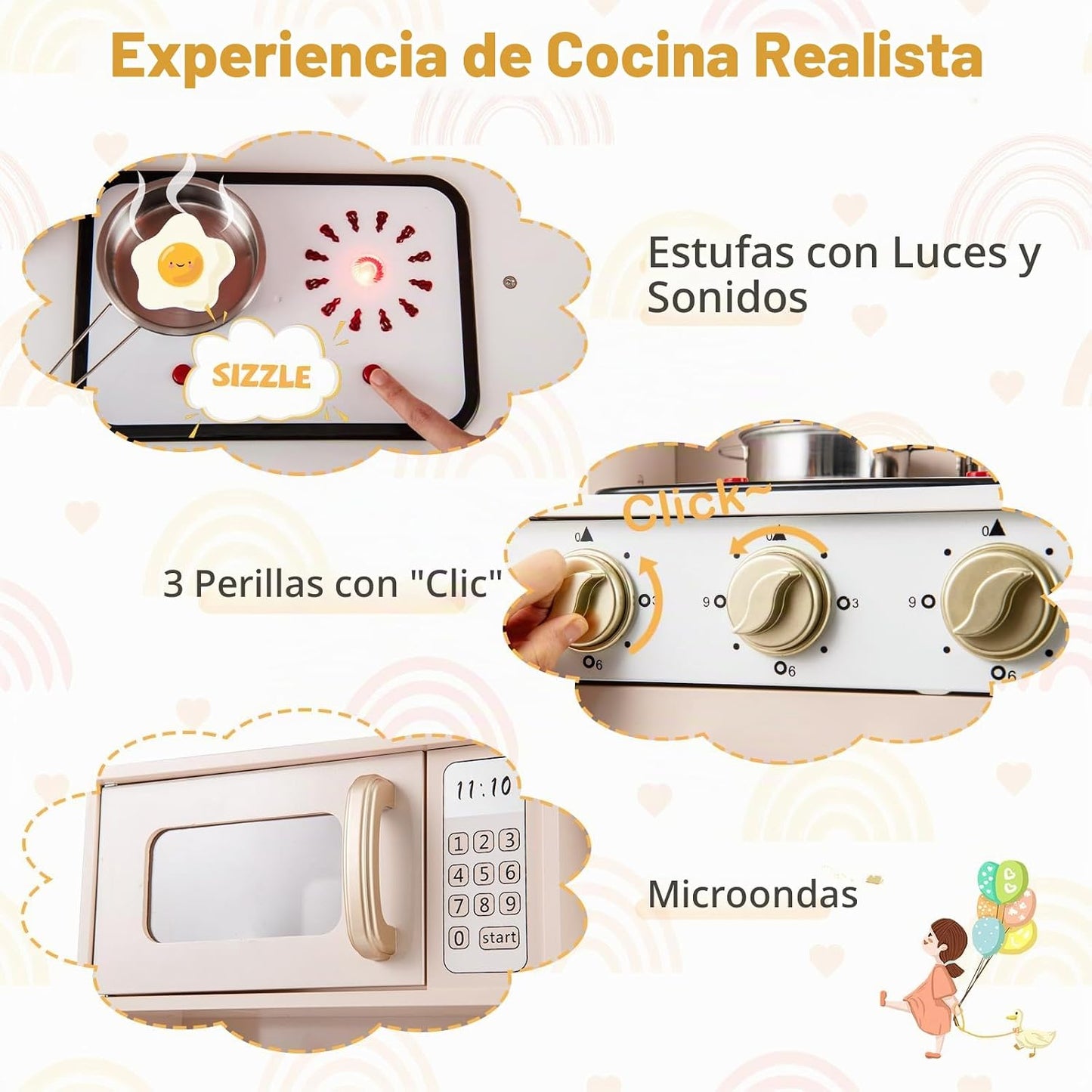HONEY JOY Juego de cocina para niños, cocina de madera para niños p...