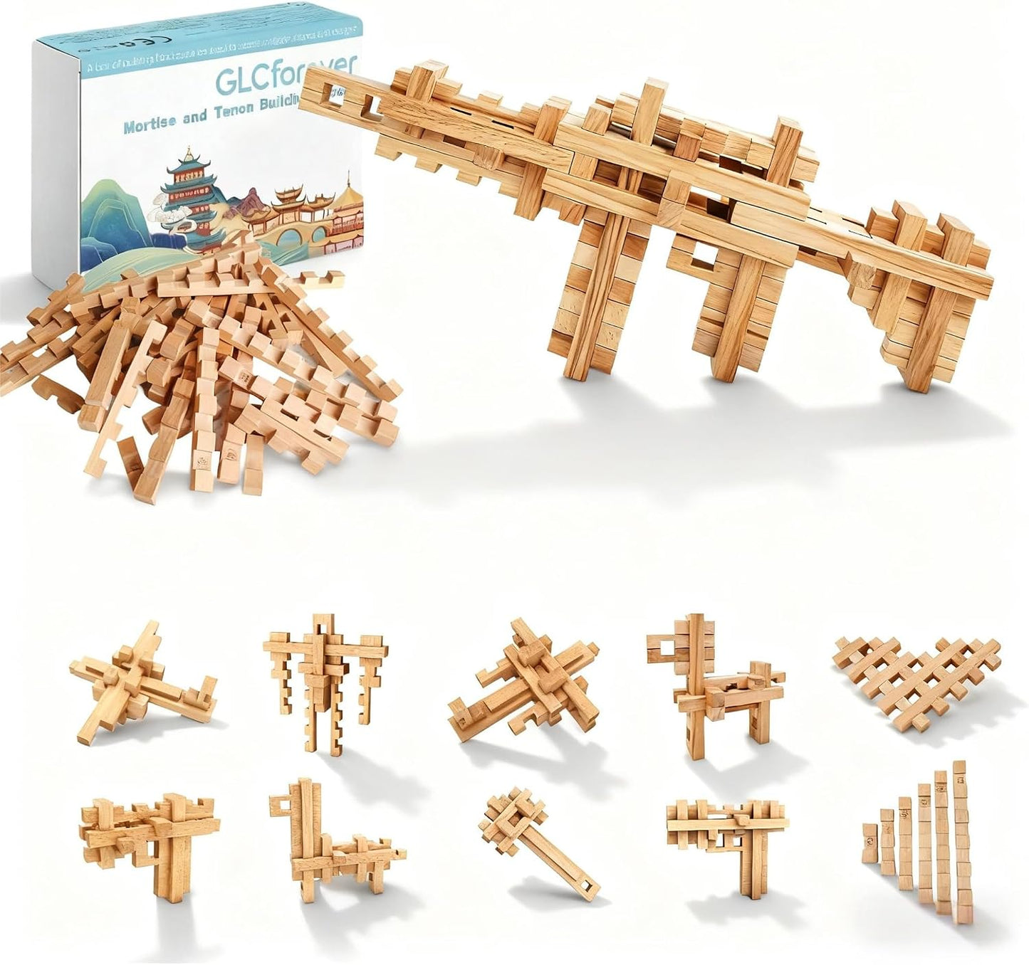 GLCforever Bloques de construcción de madera STEM, estilo pistola d...