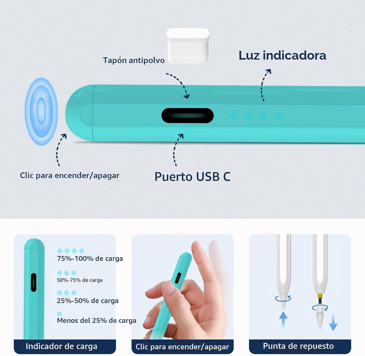 Lápiz óptico para iPad 2018-2026, lápiz capacitivo para iPad de car...