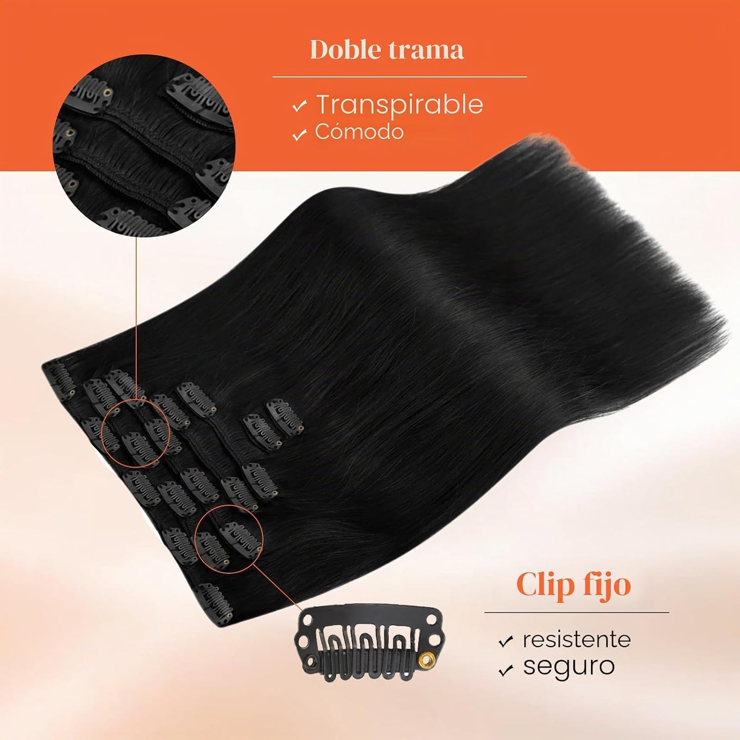 Sunny Hair - Extensiones de clip de cabello humano largo, color neg...