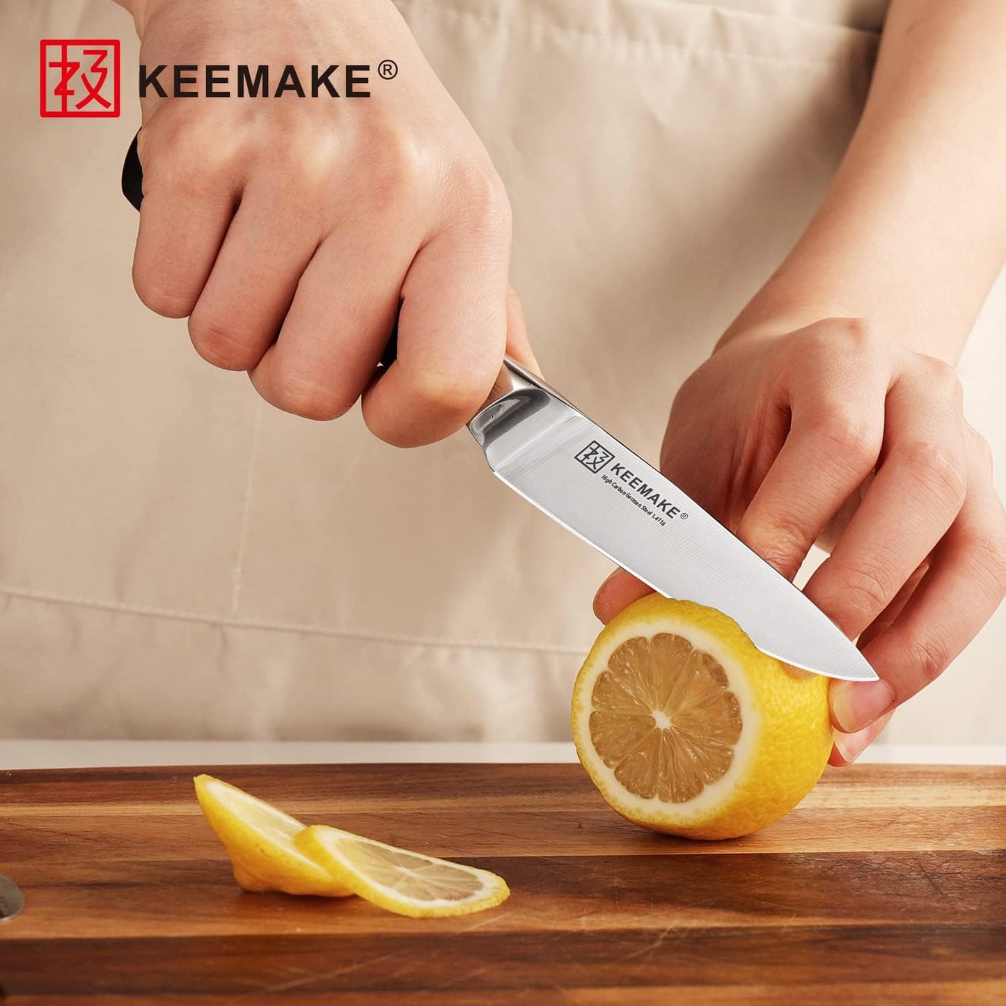 KEEMAKE Juego de cuchillos de cocina, 3 cuchillos afilados de acero...