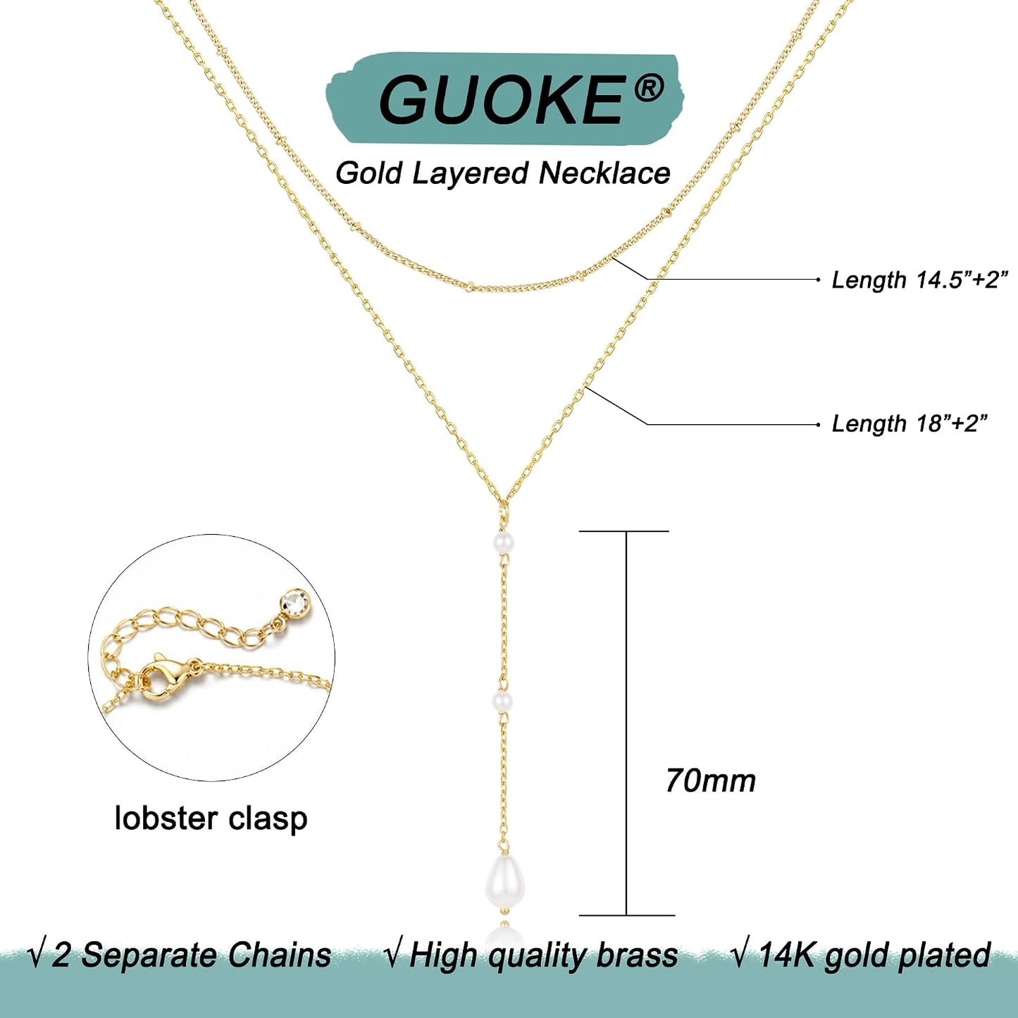 GUOKE Collares de oro en capas para mujer, chapado en oro de 14 qui...