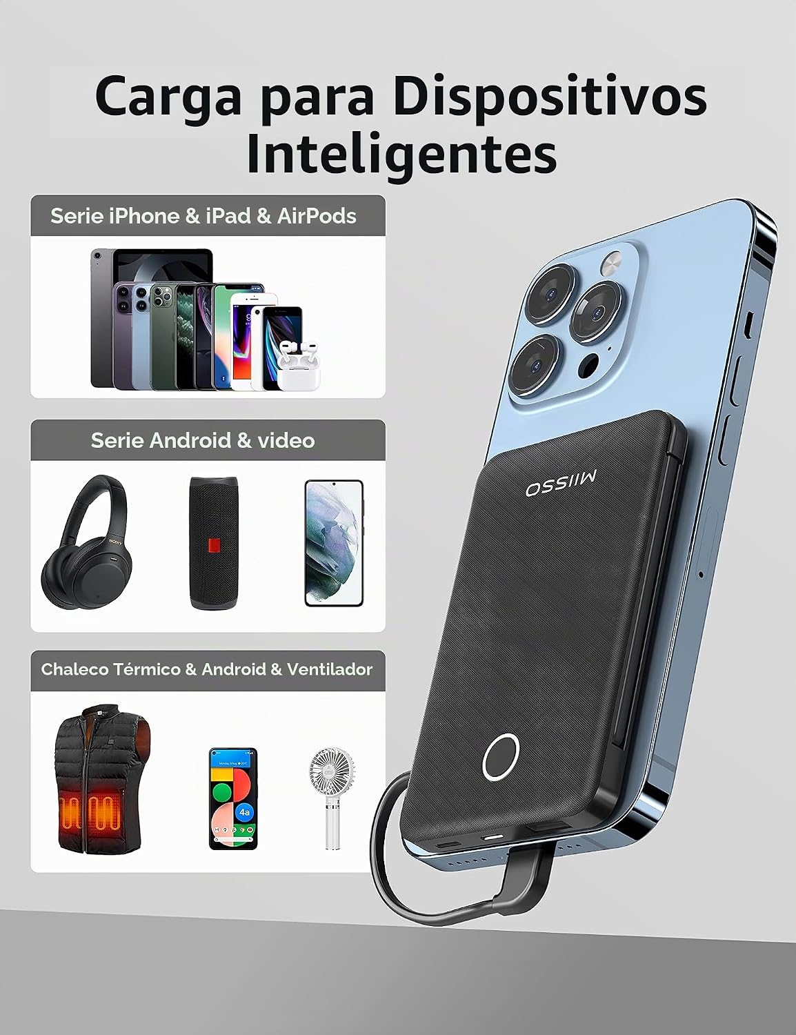 miisso - Cargador de batería portátil de 6000 mAh, ultradelgado con...