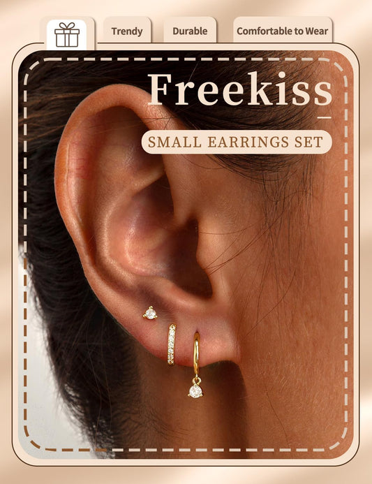 Freekiss Juego de 3 Pares de Aretes de Aro Dorados: Aretes Pequeños...