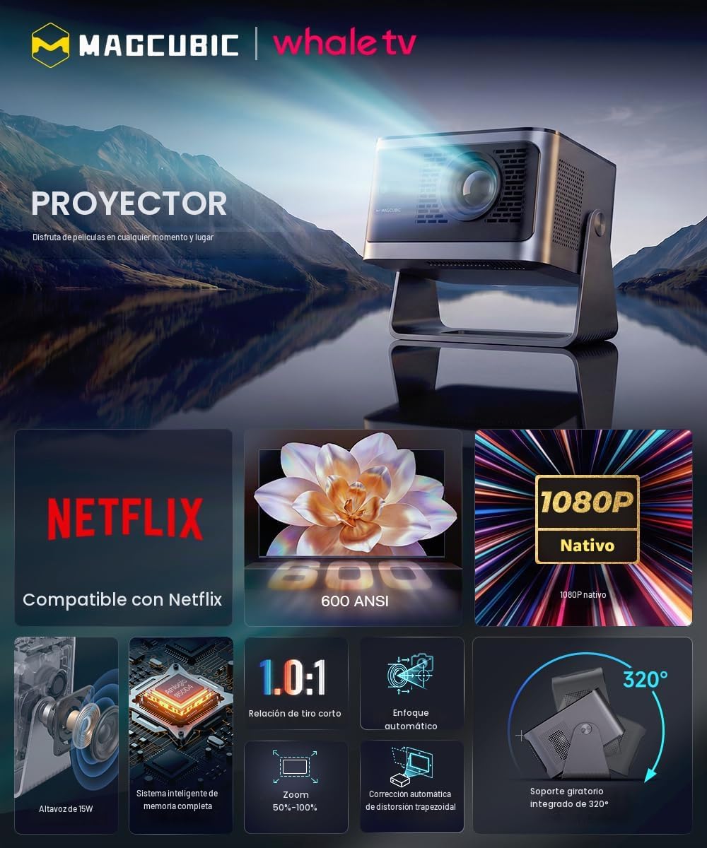 Magcubic Mini proyector con WiFi y Bluetooth, proyector inteligente...