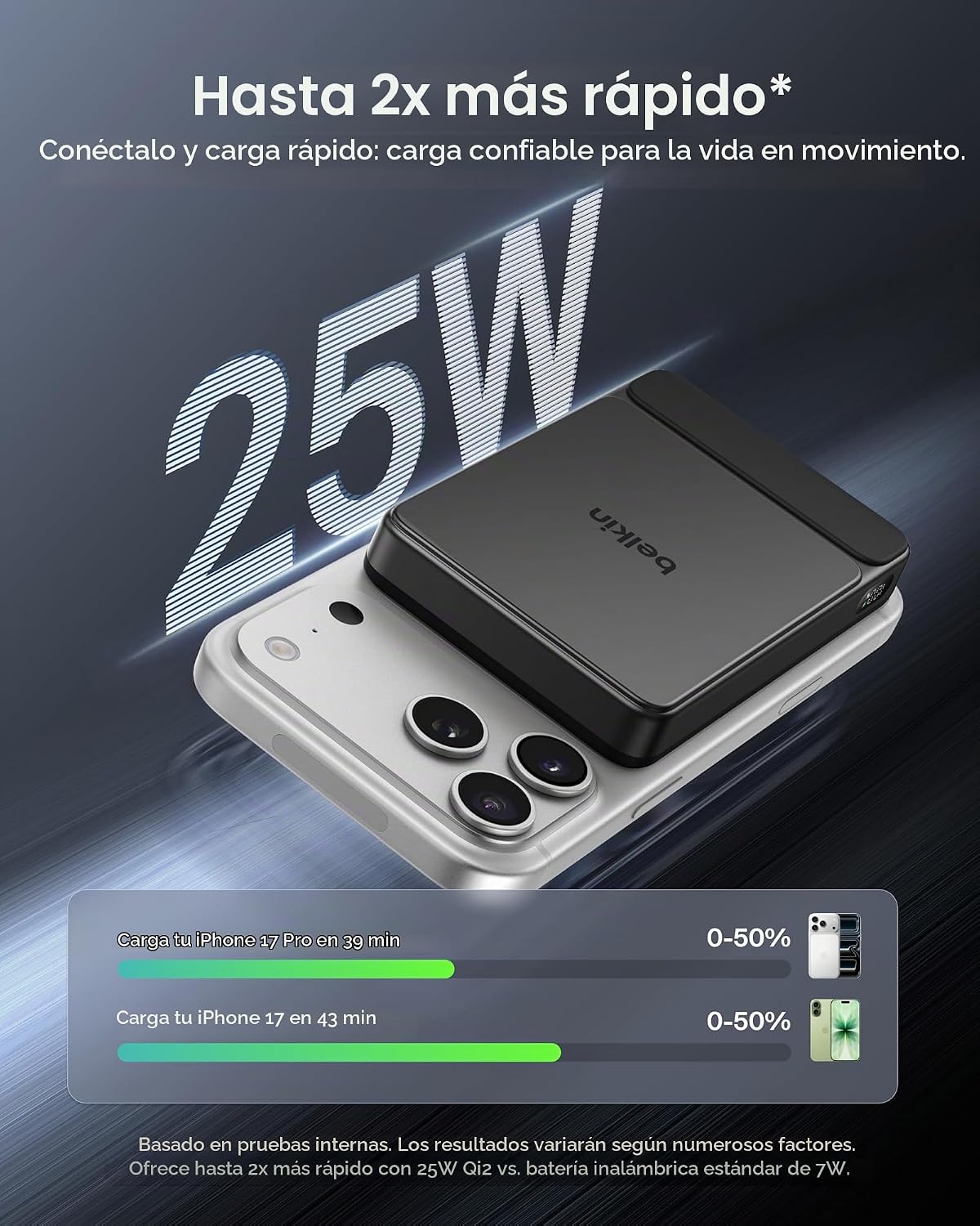 Belkin 10000mAh Qi2 25W Slim cargador portátil banco de energía con...