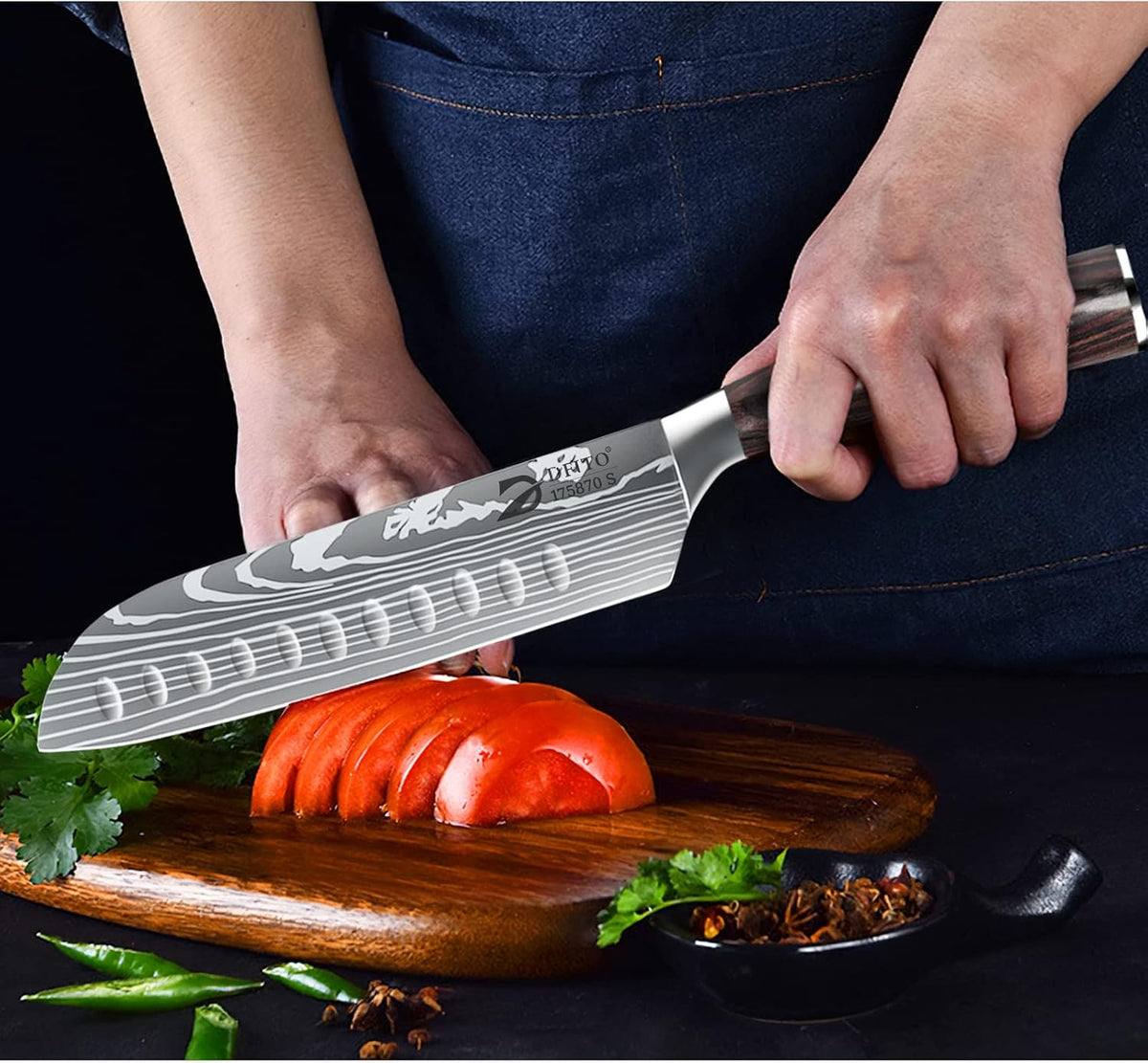 Dfito Juego de cuchillos de chef con bolsa enrollable, juego de 9 p...