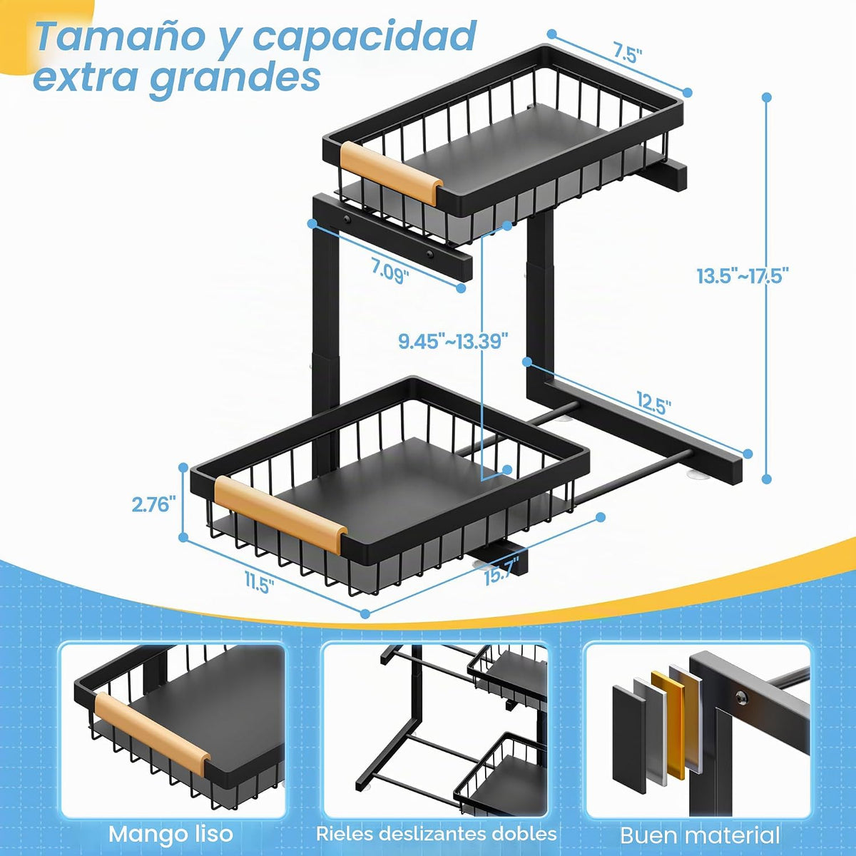 ADBIU - Organizador para debajo del fregadero, 2 unidades, 2 nivele...
