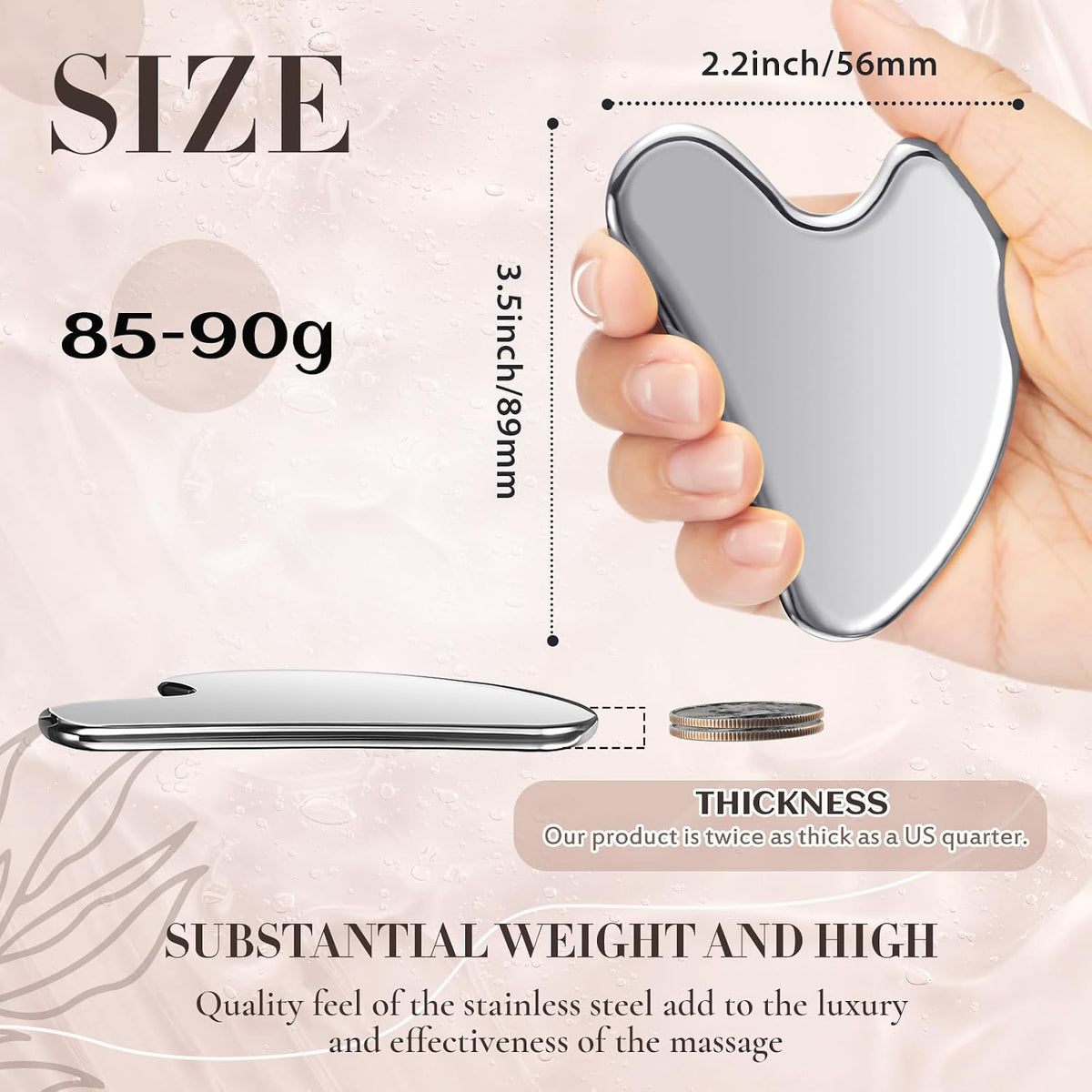 Nuanchu Herramienta facial Gua Sha de acero inoxidable 304, plata,...