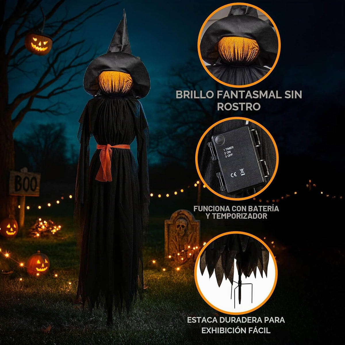 Evergreen Brujas Negras LED de Halloween de 6 pies con Sombreros y...