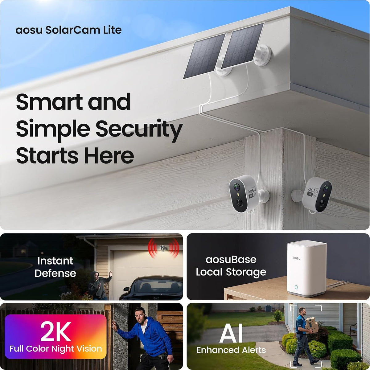 aosu Cámaras de seguridad solares inalámbricas para exteriores, sis...