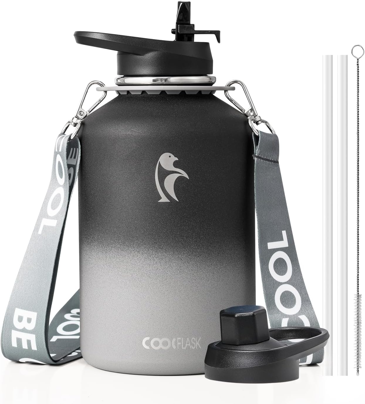 Coolflask Botella de agua de 64 onzas con popote, jarra de agua ais...