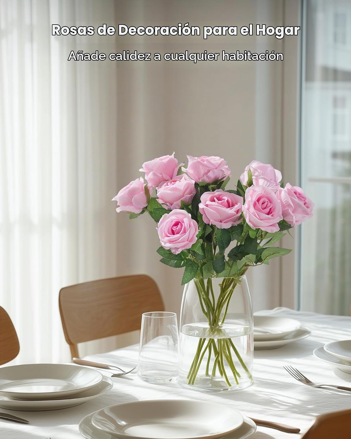 InnoGear 50 unidades de rosas rosa artificiales, flores artificiale...