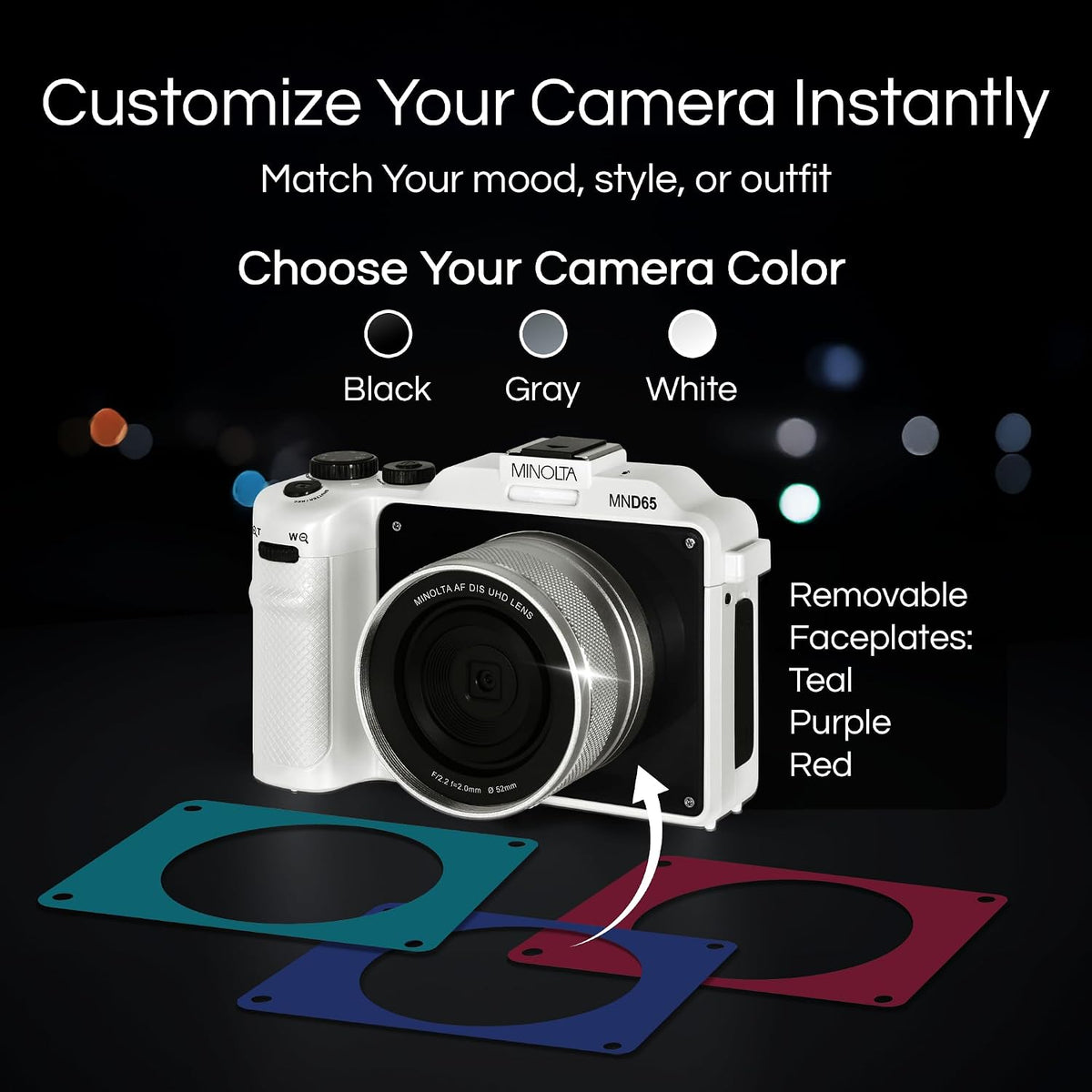 Minolta Cámara digital: fotos de 56MP, video 4K 60FPS, diseño selfi...