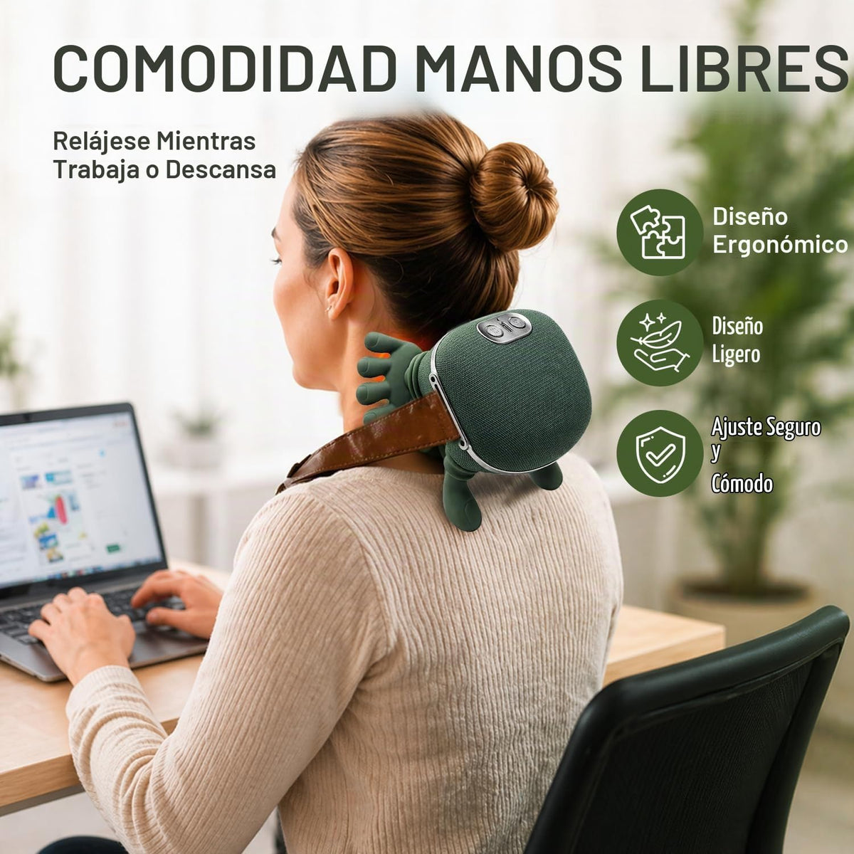 BeFit24 Masajeador de cuello de tejido profundo con calor, se sient...