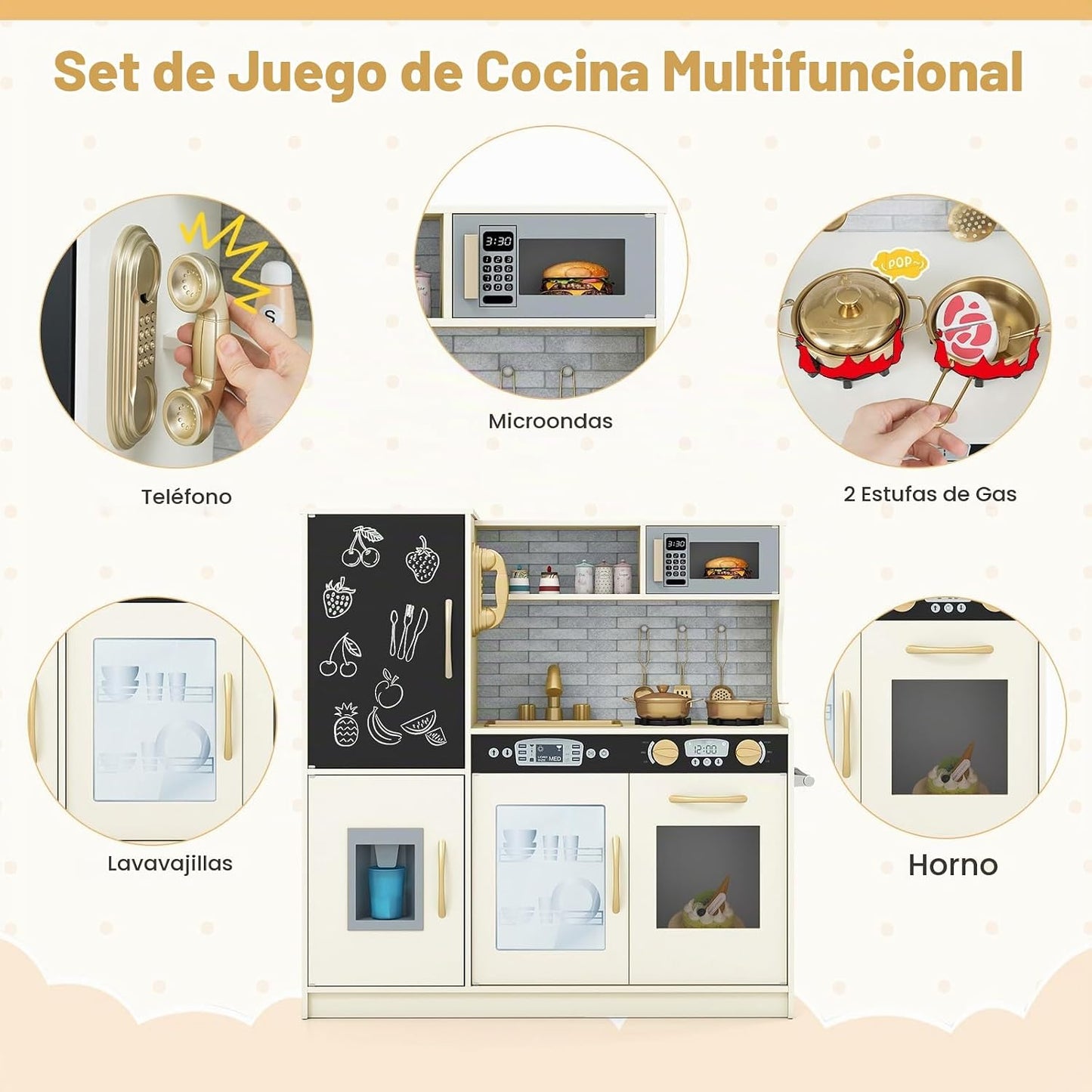 HONEY JOY Juego de cocina de madera para niños, juego de simulación...