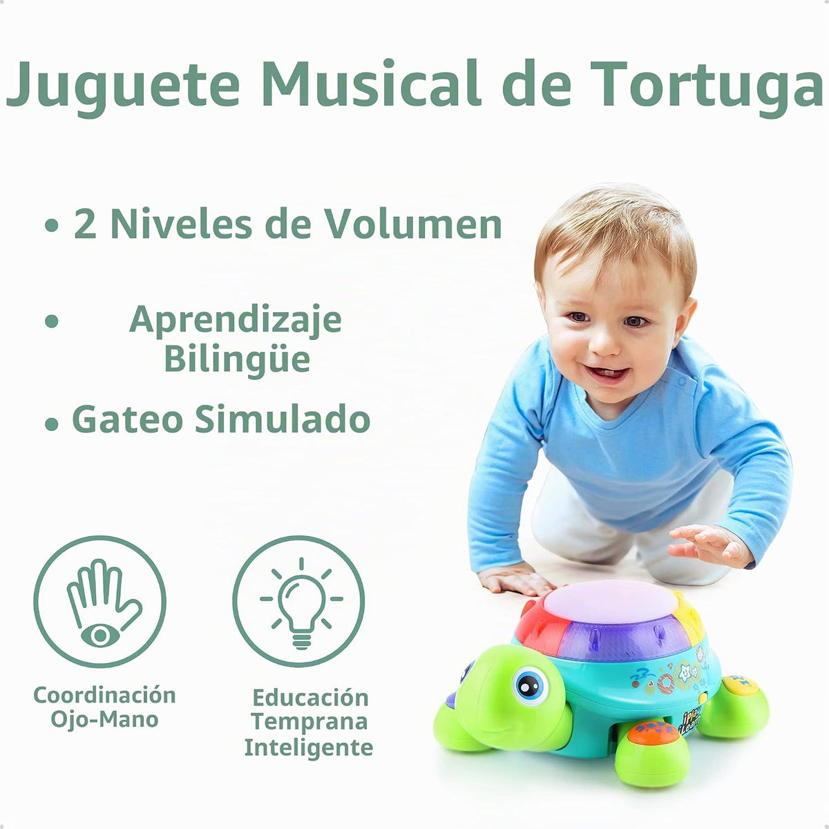 iPlay, iLearn Juguete musical de tortuga para bebé, aprendizaje bil...