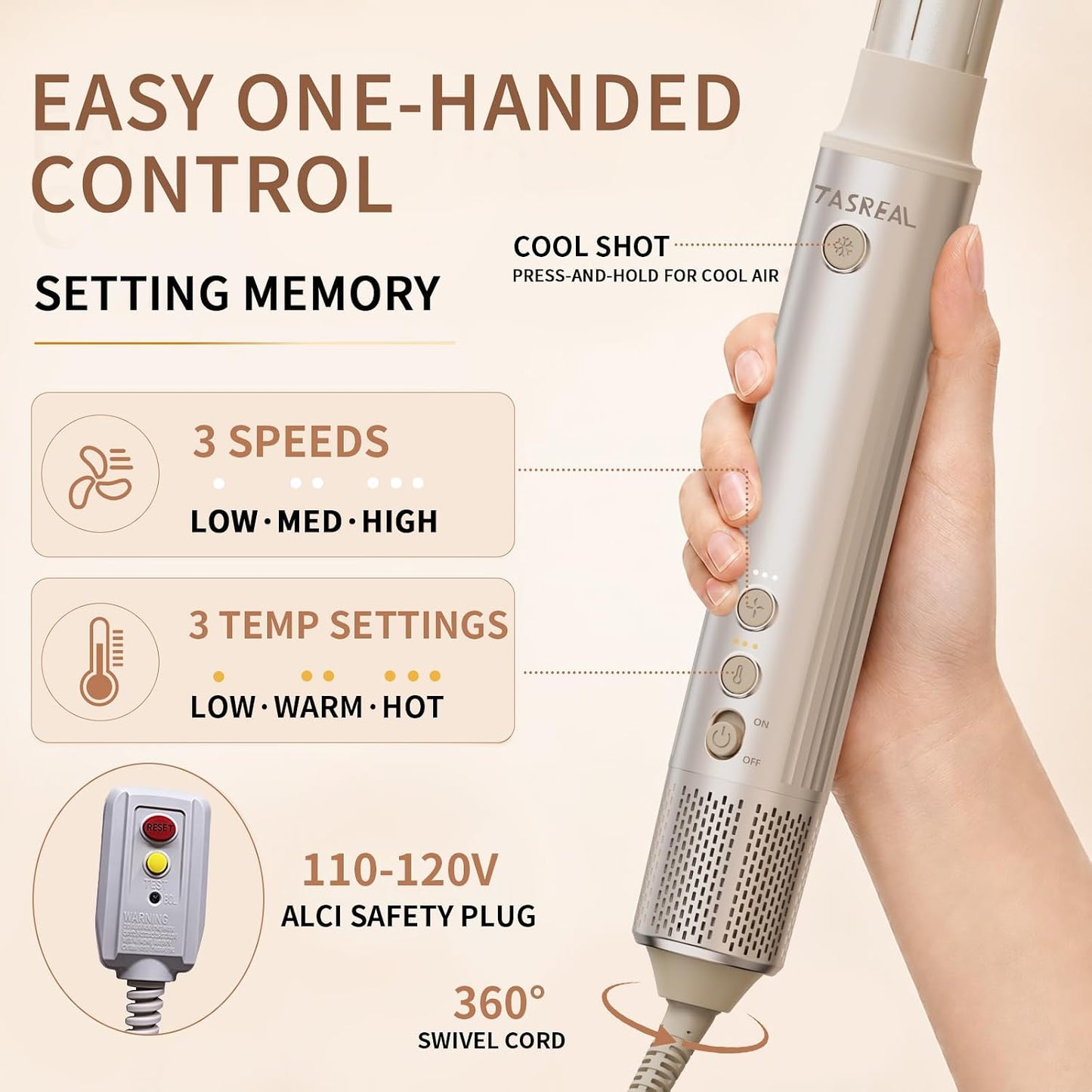 TASREAL 5 en 1 Air Styler, cepillo secador de pelo caliente con riz...