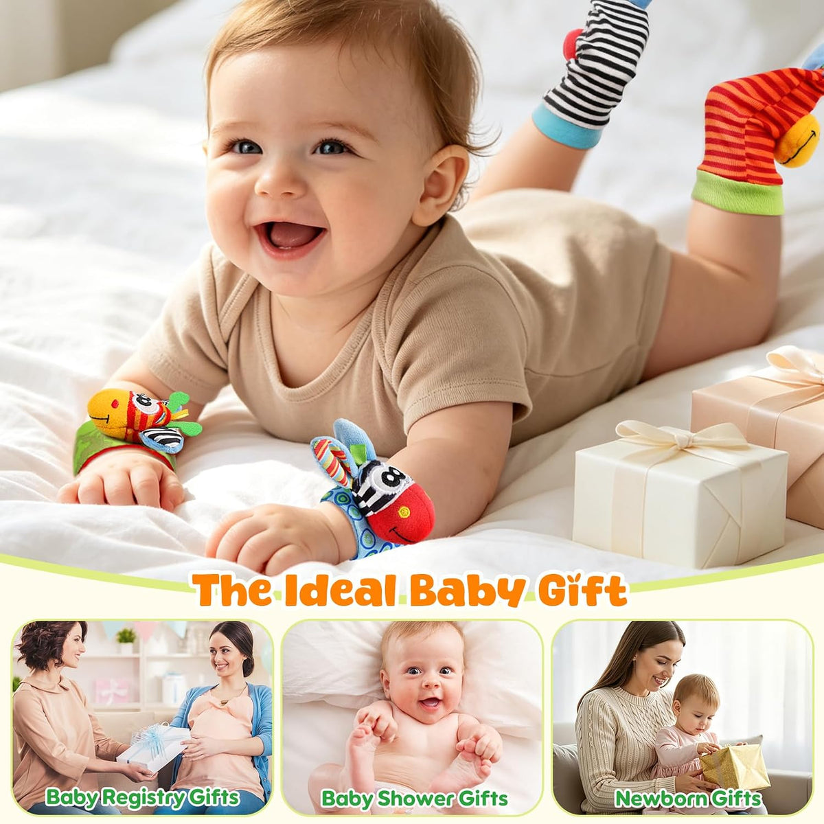 Baby Toys 0-6 6-12 meses, juego de calcetines de sonajero de muñeca...