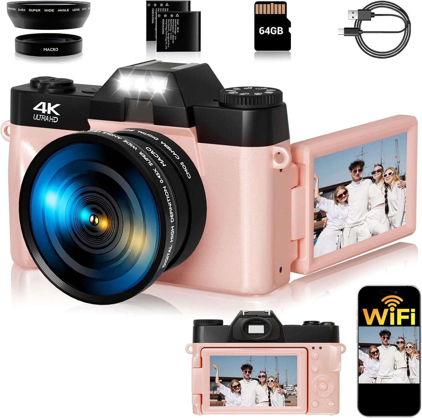 Cámara digital, FHD 4K 75MP WiFi para videoblogging y YouTube con p...