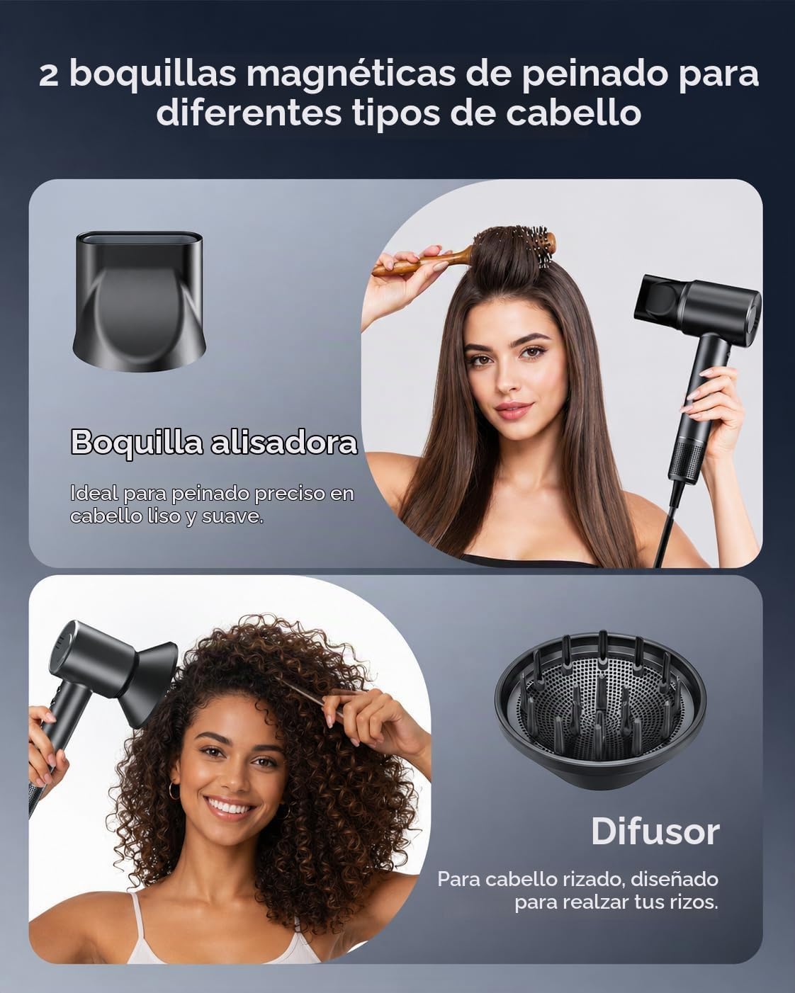 Secador de pelo, secador iónico con difusor, secado rápido, silenci...