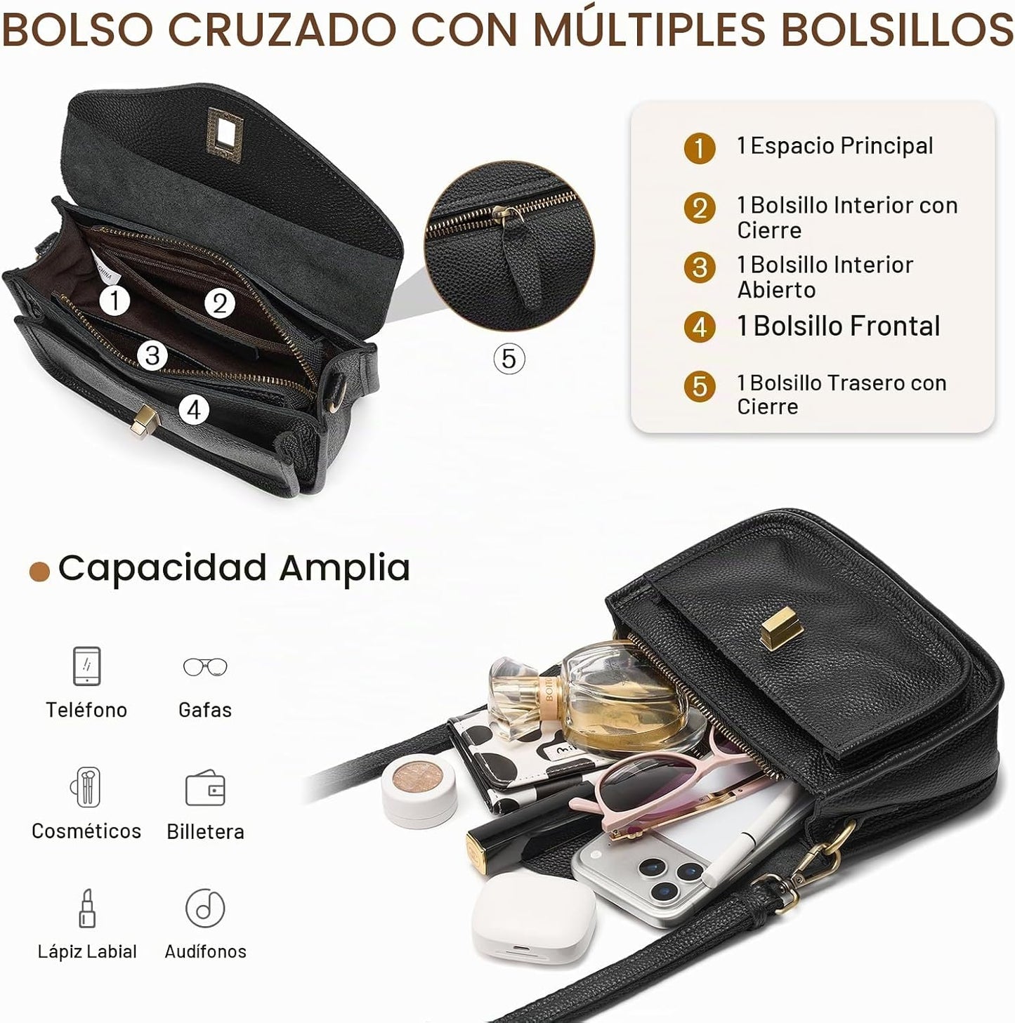 UEIRY Bolsos bandolera de cuero genuino para mujer, bolsos cruzados...