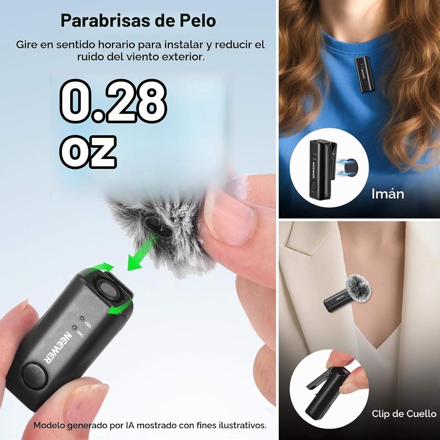 NEEWER KM23C - Micrófono de solapa inalámbrico AI compatible con iP...