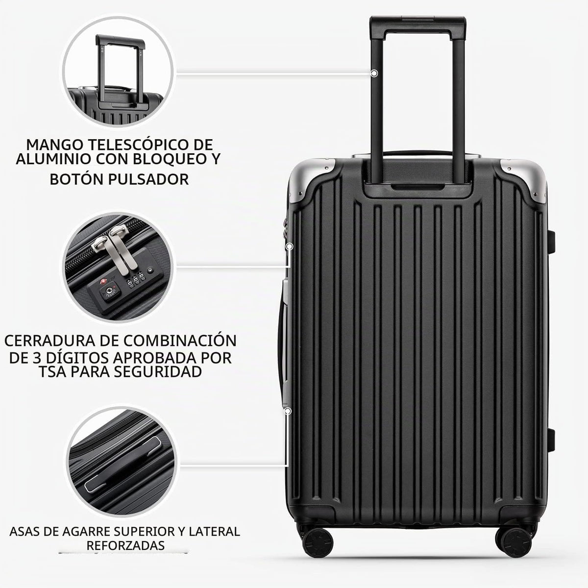 LEVEL8 Equipaje Grace, Negro | Abs+Pc Hard Case, 360° ruedas girato...