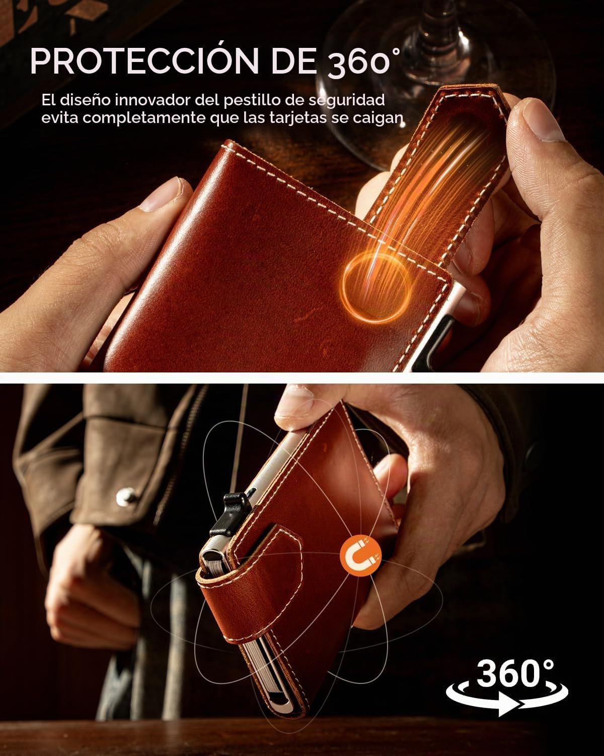 LORZOR Cartera delgada para hombres con cierre de seguridad, billet...