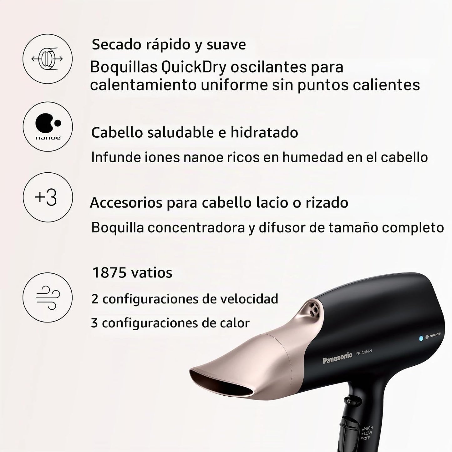Panasonic Nanoe Secador de Pelo de Salón, Boquilla Oscilante de Sec...
