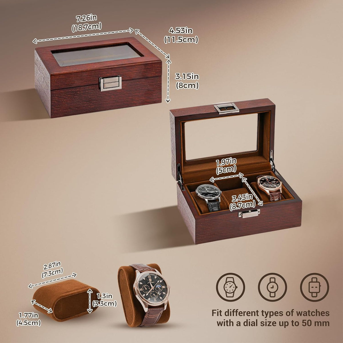 ProCase Caja de reloj de madera para hombres, vitrina de reloj de 3...