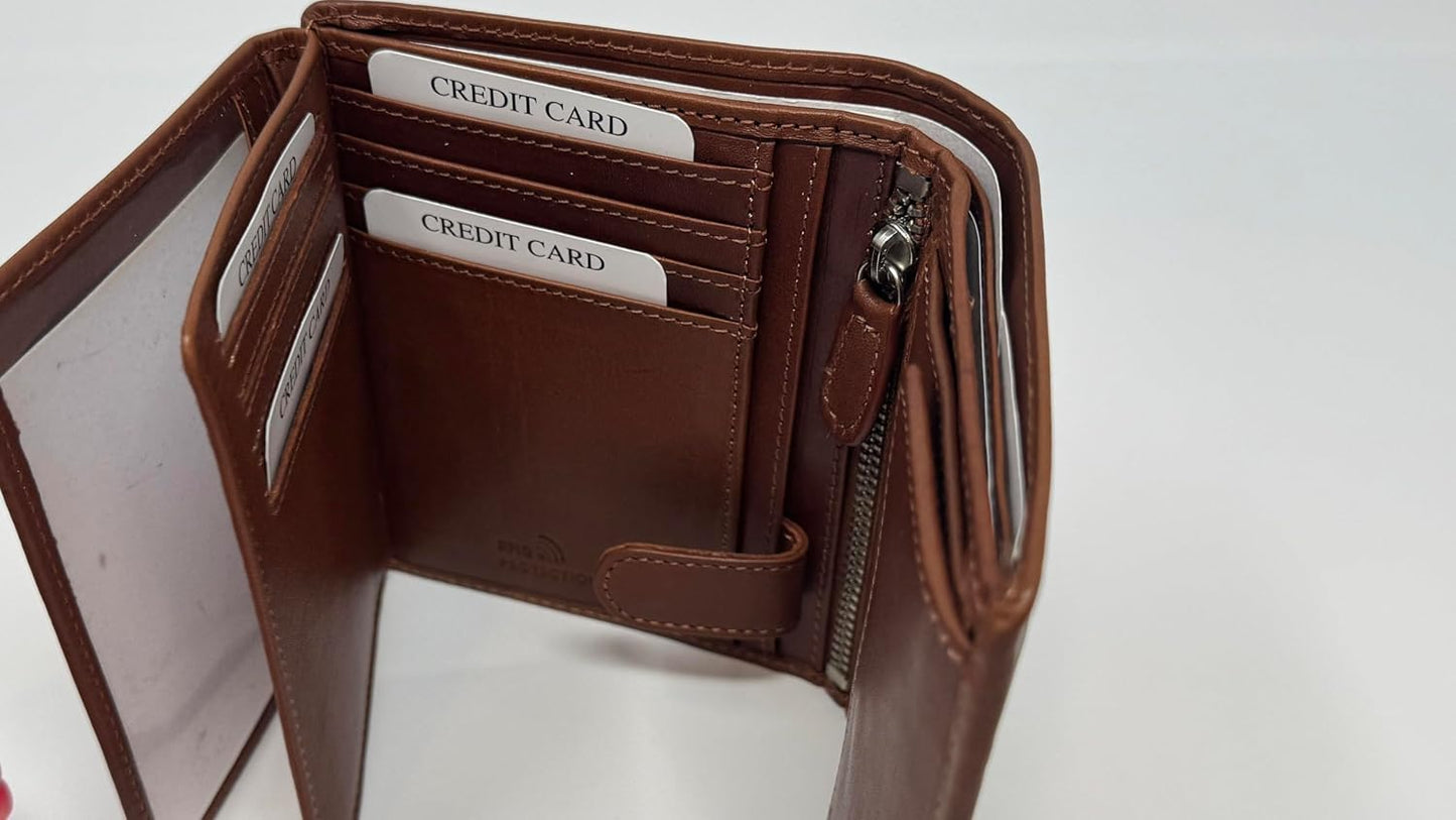 DiLoro Cartera plegable de cuero genuino de grano completo para hom...