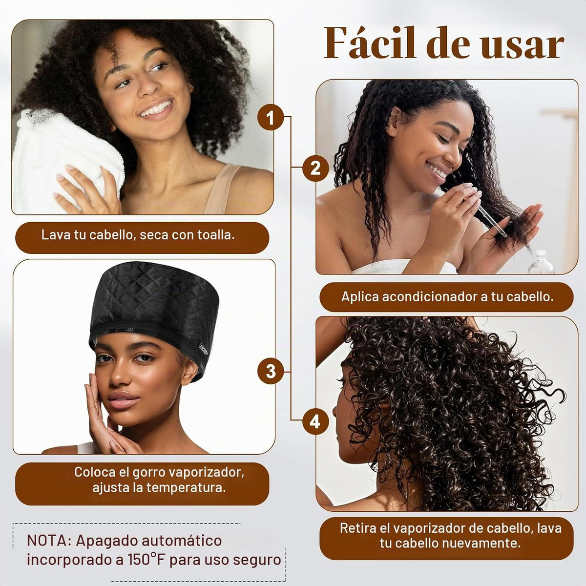 Vaporizador de cabello para acondicionamiento profundo: tapa térmic...