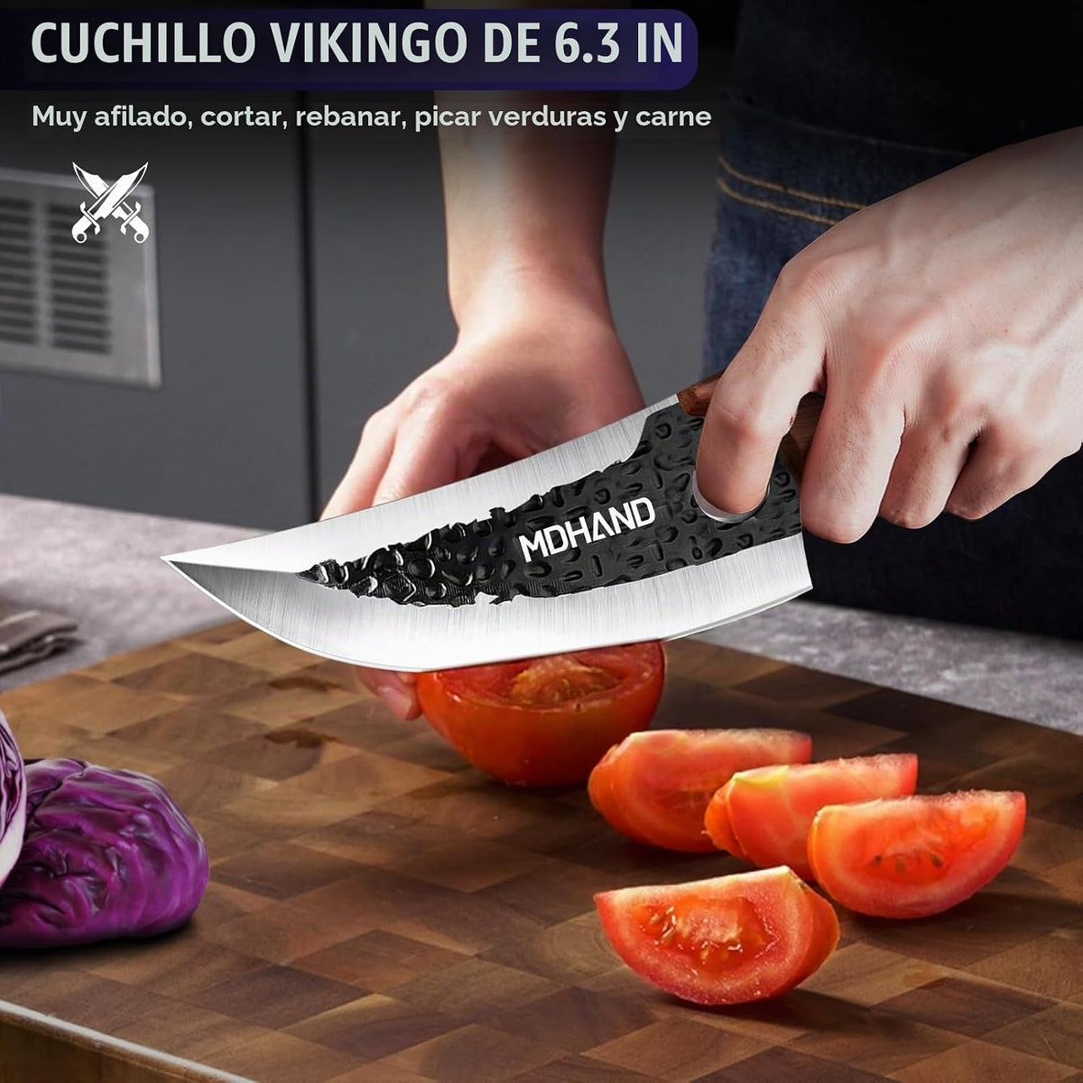 MDHAND - Juego de cuchillos de carnicero, juego de cuchillos de che...
