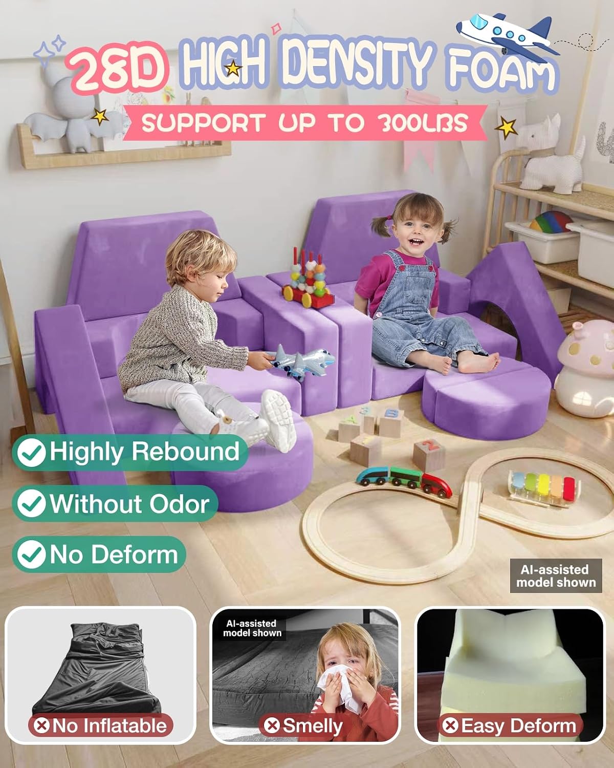 YEFU 15 piezas Sofá modular de juegos para niños, sofá de espuma co...