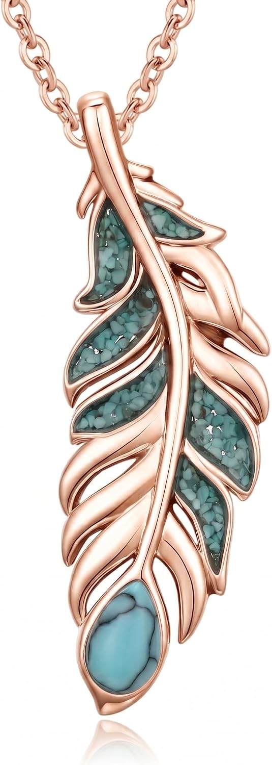 Teetyyt Collar de Plumas de Turquesa para Mujer Chapado en Oro Blan...