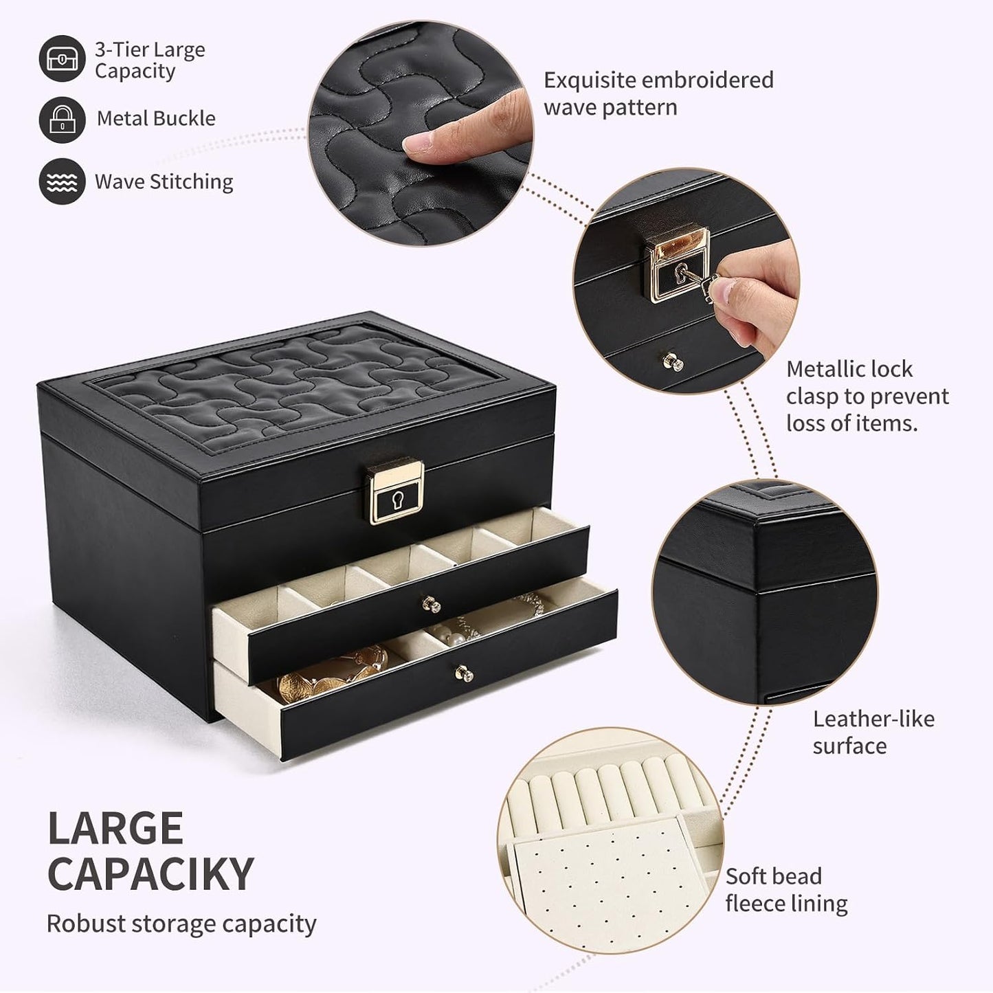 Greenfeather Joyeros para mujer, caja organizadora de joyas con tap...