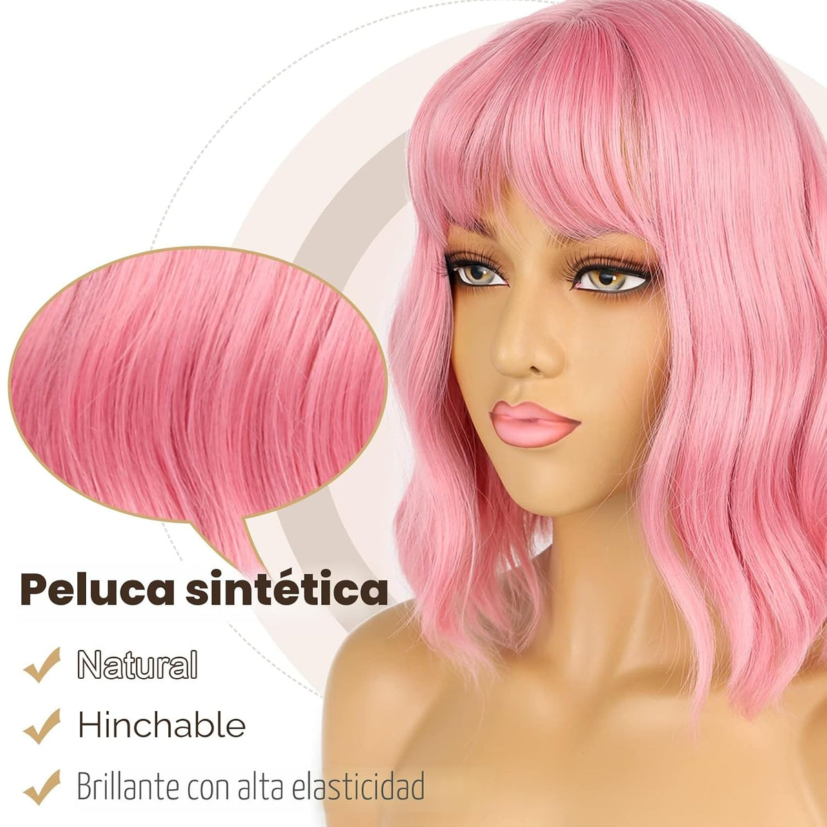 LANCAINI Pelucas de corte Bob pastel con flequillo para mujer, pelu...