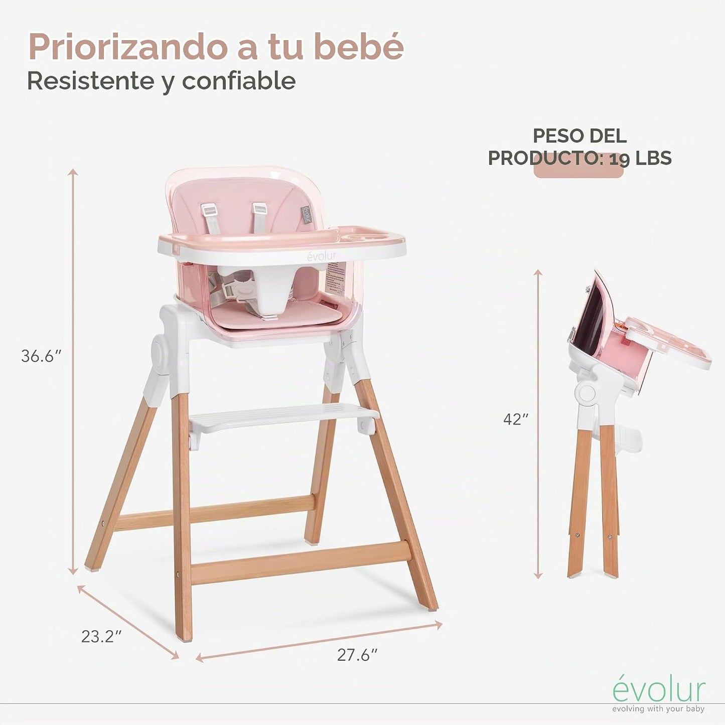 Evolur Tiny Throne Silla alta convertible 3 en 1, bandeja extraíble...