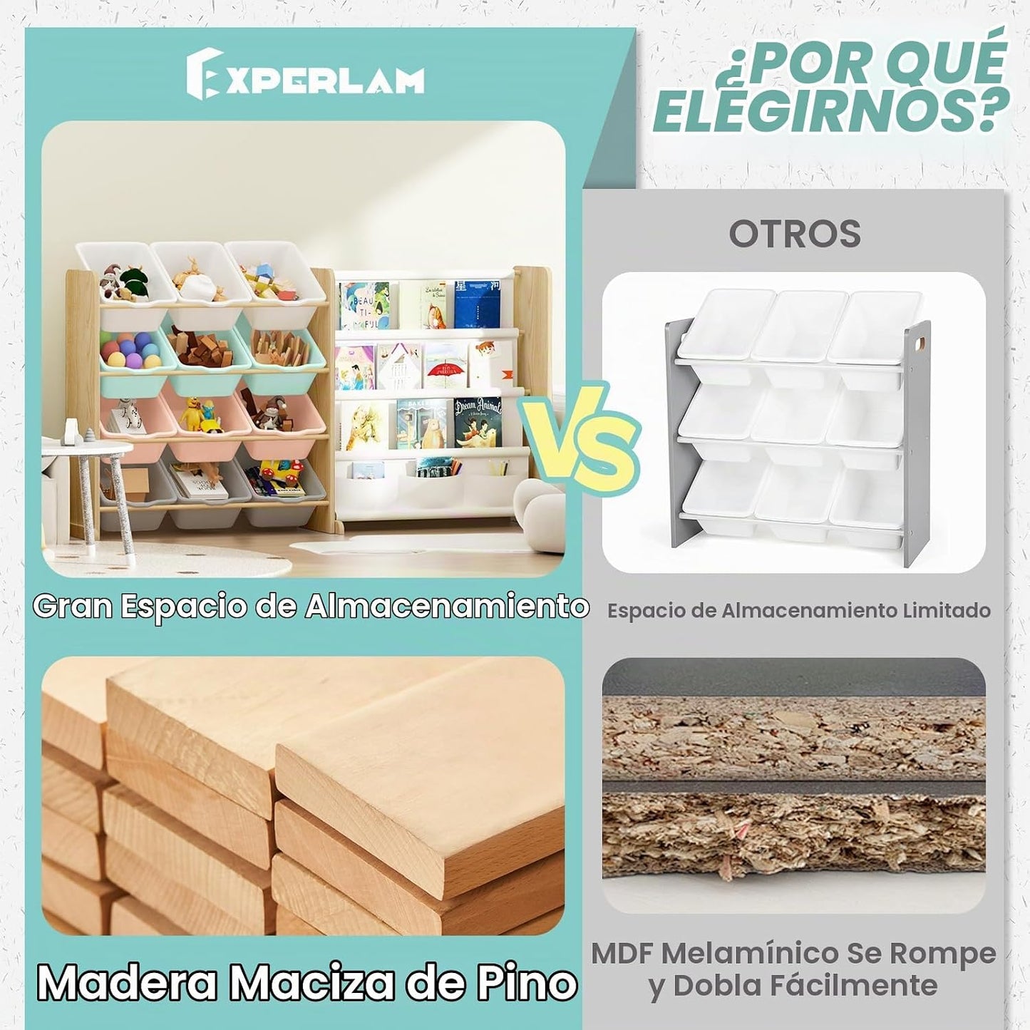 EXPERLAM Organizador de almacenamiento de juguetes para niños con e...