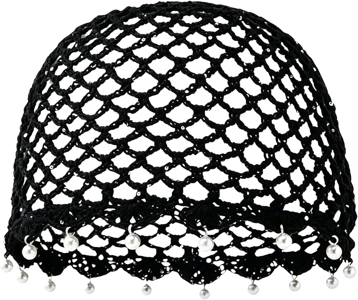 Qkxbxk Gorro de punto hueco con lentejuelas y perlas para mujer, es...