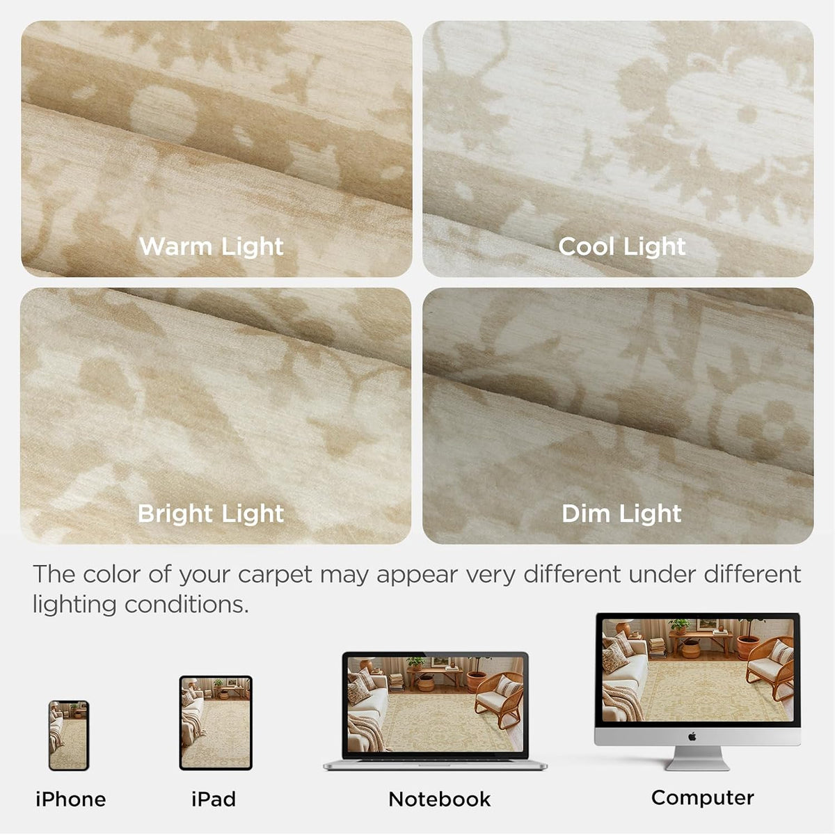 Joydeco Alfombra persa de 8 x 10 pulgadas, color beige, lavable y n...