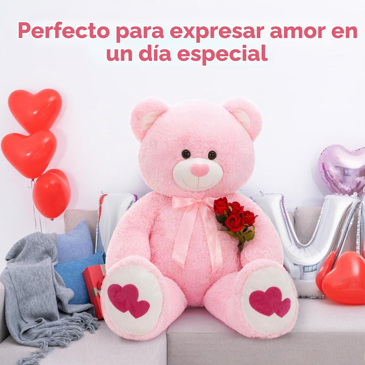 MaoGoLan Oso de peluche gigante rosa de 47 pulgadas, animal de pelu...