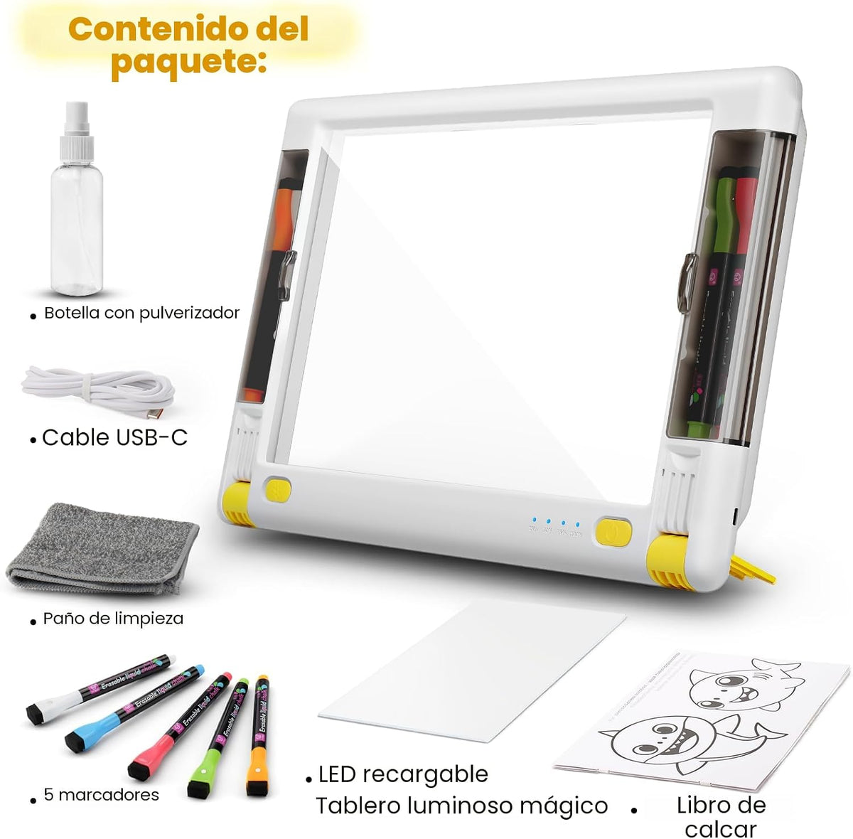 Tablero de dibujo LED recargable, 15 pulgadas, 9 modos de luz de co...