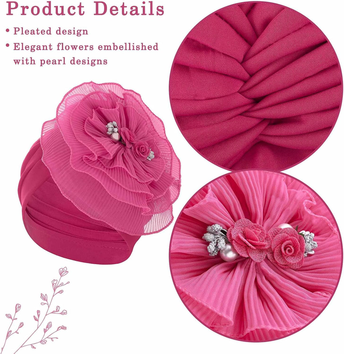 Bohend Gorro de turbantes de flores, nudo de perla, gorro preatado...