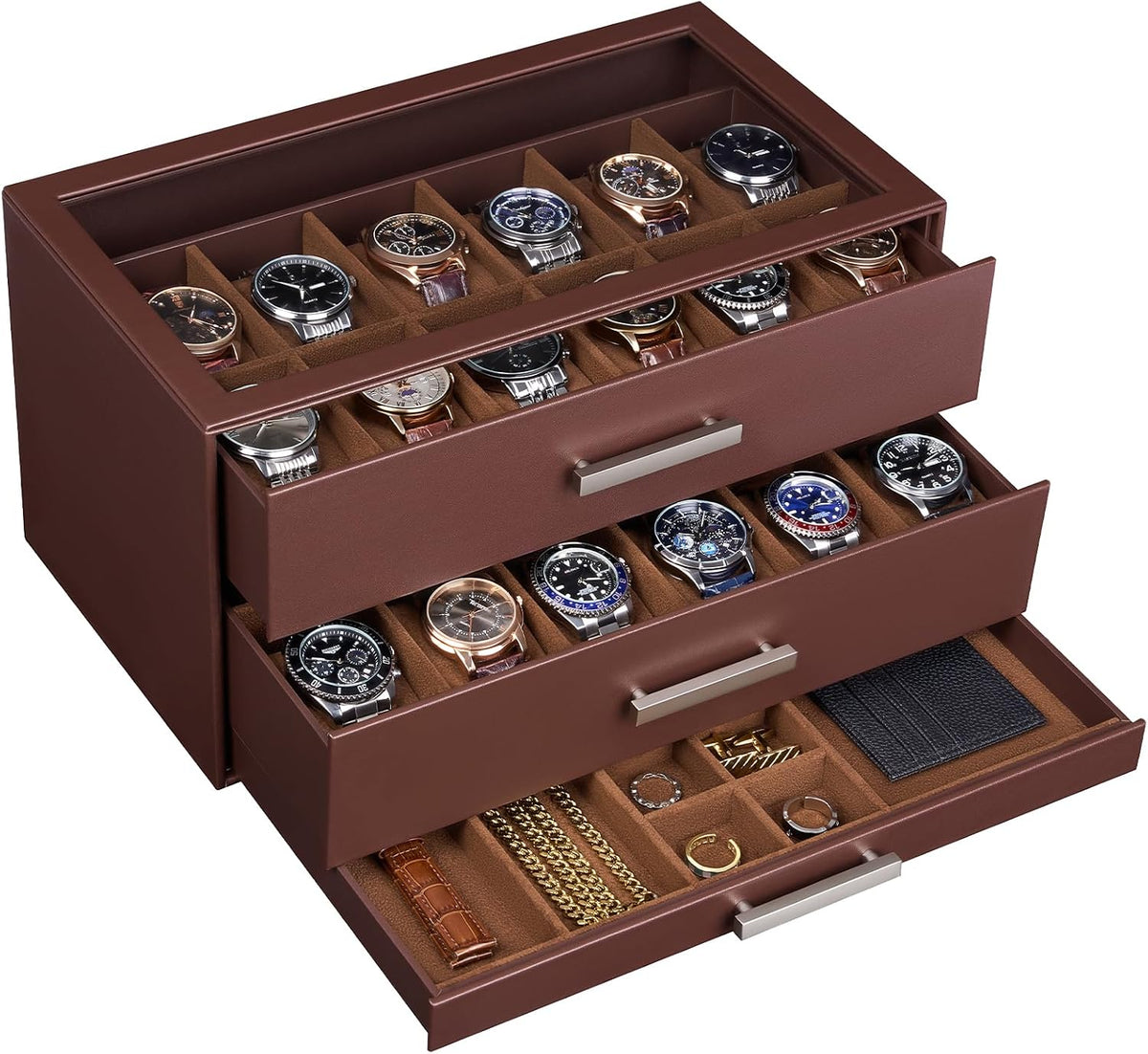 ProCase Caja de reloj de 24 ranuras para hombre, caja de cajones ex...