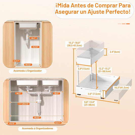 YJHome Paquete de 2 organizadores ampliables para debajo del fregad...